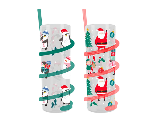 Christmas Tumbler W/Straw 2pk