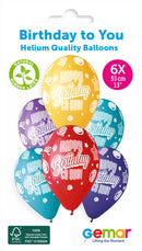 Gemar Birthday To You 13-inch printed latex balloons, 6-pack, colorful birthday-themed balloons for celebration and decoration.