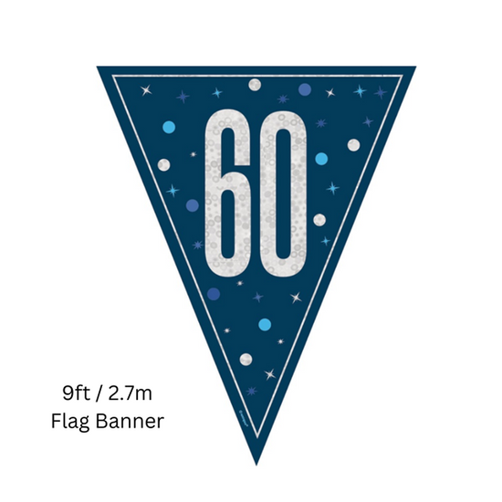 Unique Flag Banner Blue Glitz Age 60 9ft
