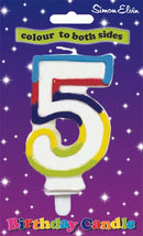 Simon Elvin multicolour glitter number 5 candle for parties, featuring vibrant, sparkly design perfect for celebration cakes.