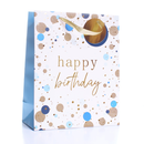 Gift Bag Birthday Blue/Gold Dots Large 6pk