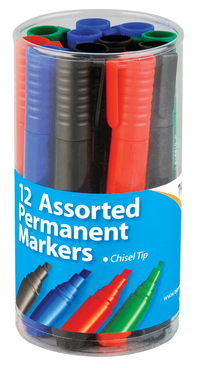Permanent Markers Chisel Asst 4mm 12pk