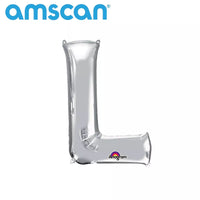 Silver Anagram foil balloon in the shape of the letter L, 16-inch letter balloon for celebrations and parties.