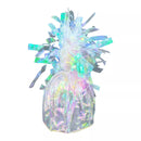 Kalisan iridescent tassel balloon weight with colorful tassels and shiny surface, designed to secure helium balloons.