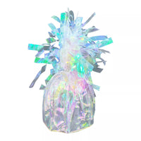 Kalisan iridescent tassel balloon weight with colorful tassels and shiny surface, designed to secure helium balloons.