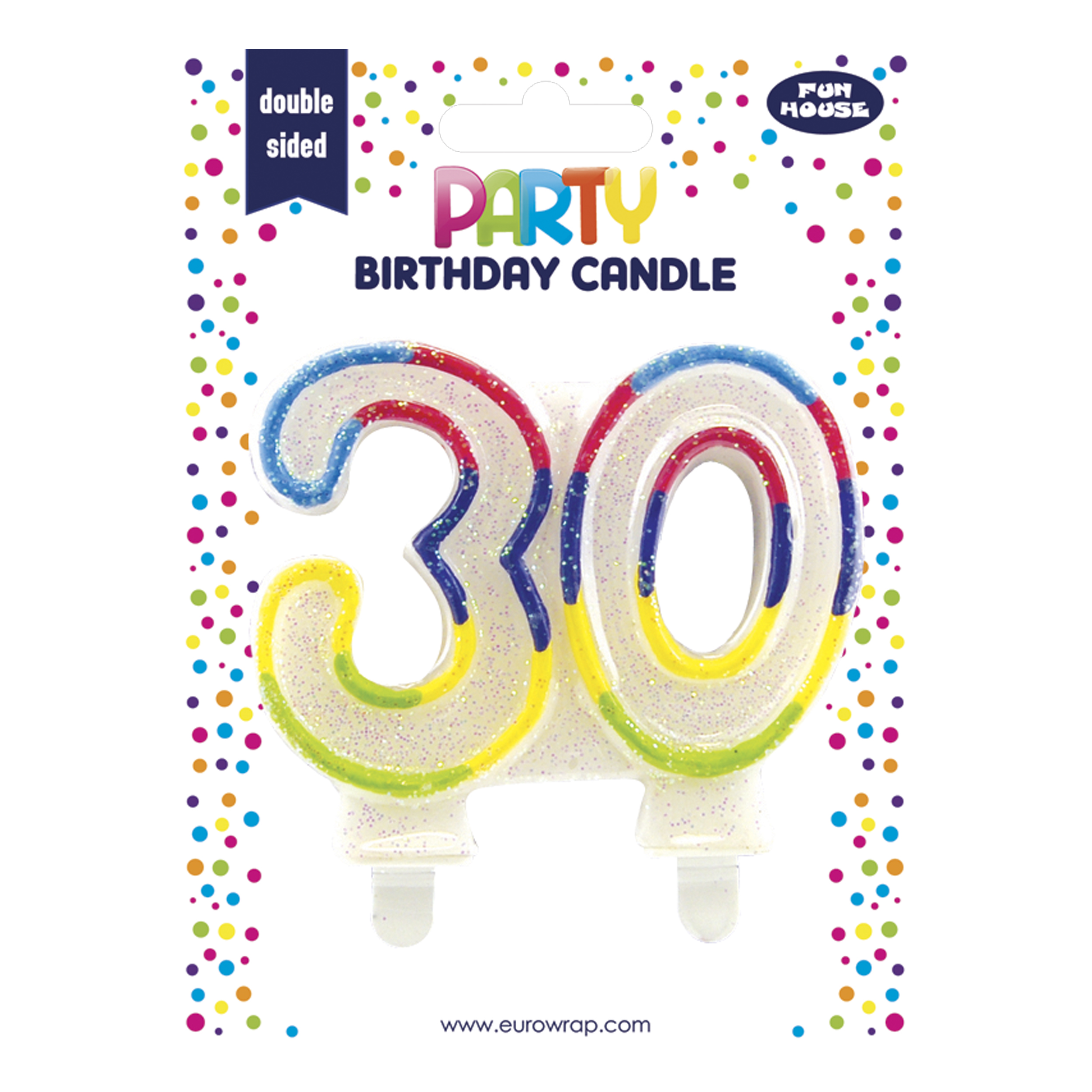 Eurowrap Party Candle Age 30 Rainbow Glitter