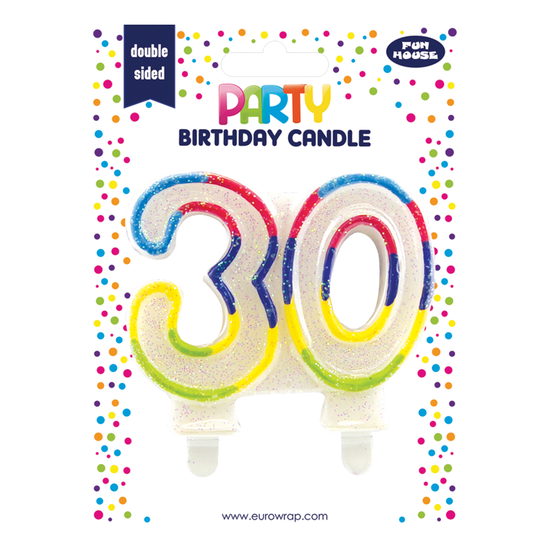 Eurowrap Party Candle Age 30 Rainbow Glitter