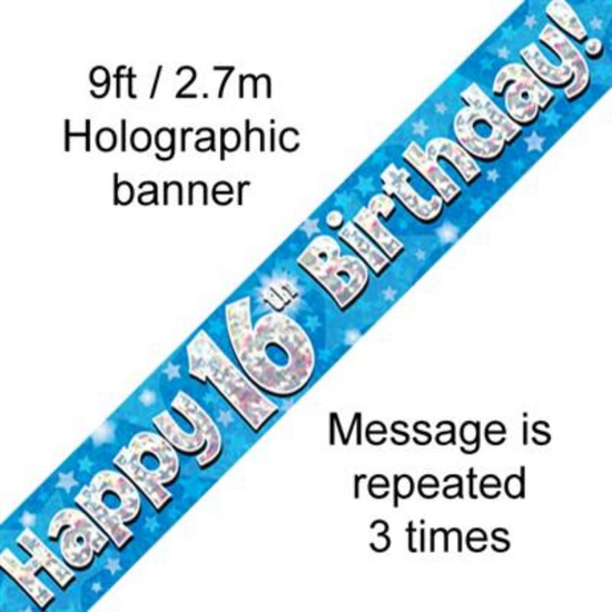 Oaktree Banner Age 16 Blue Holographic 9ft