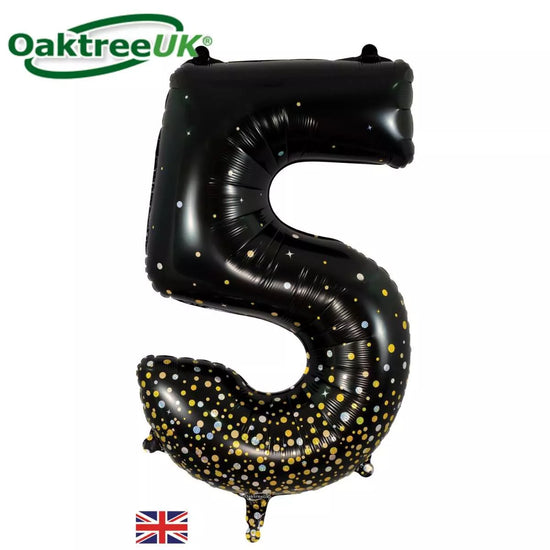 Oaktree Foil Balloon Black & Gold 34" Number 5