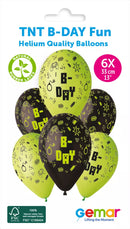 Six Gemar TNT birthday latex balloons with colorful printed designs, 13-inch size, perfect for celebration decorations.