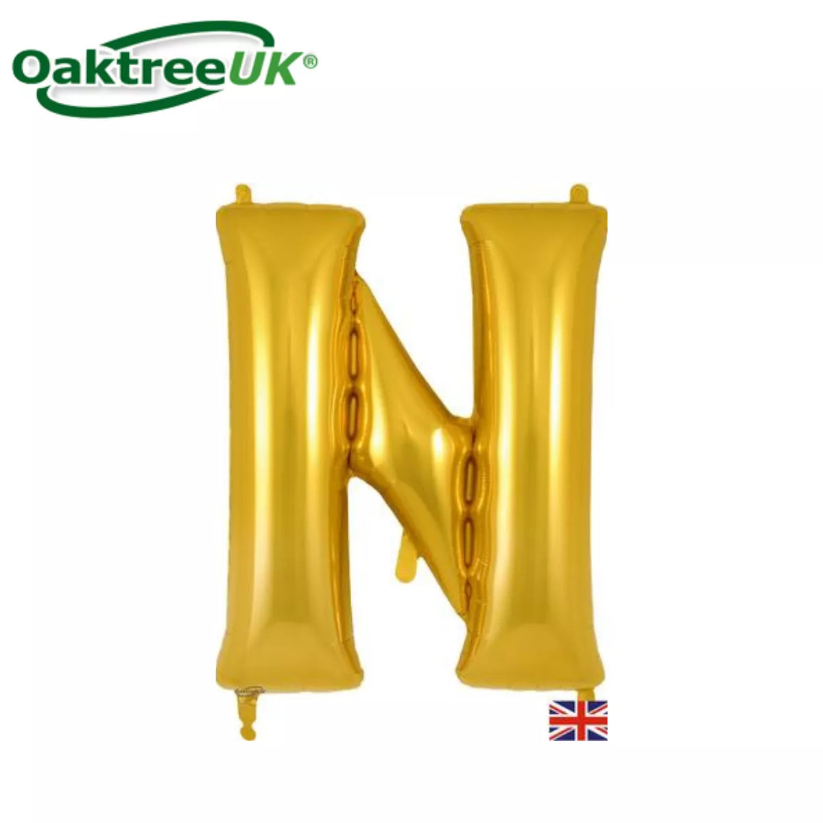 Oaktree gold foil balloon letter N, 34-inch size, shiny metallic finish, perfect for celebrations and party decorations
