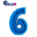 Blue Grabo foil balloon shaped as the number 6, 40 inches tall, perfect for celebrations and special occasions.