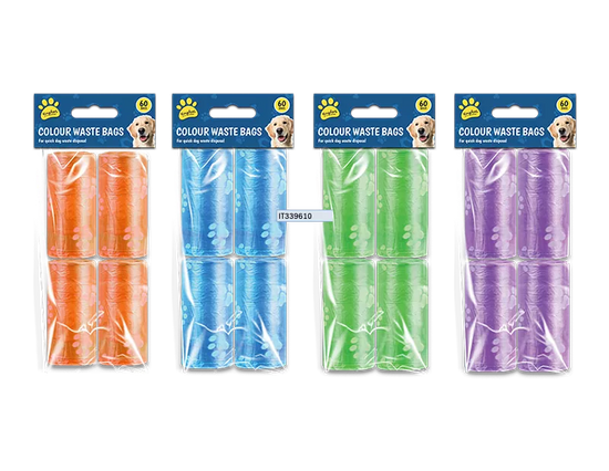 Dog Poo Bags 60pk (Colour May Vary)