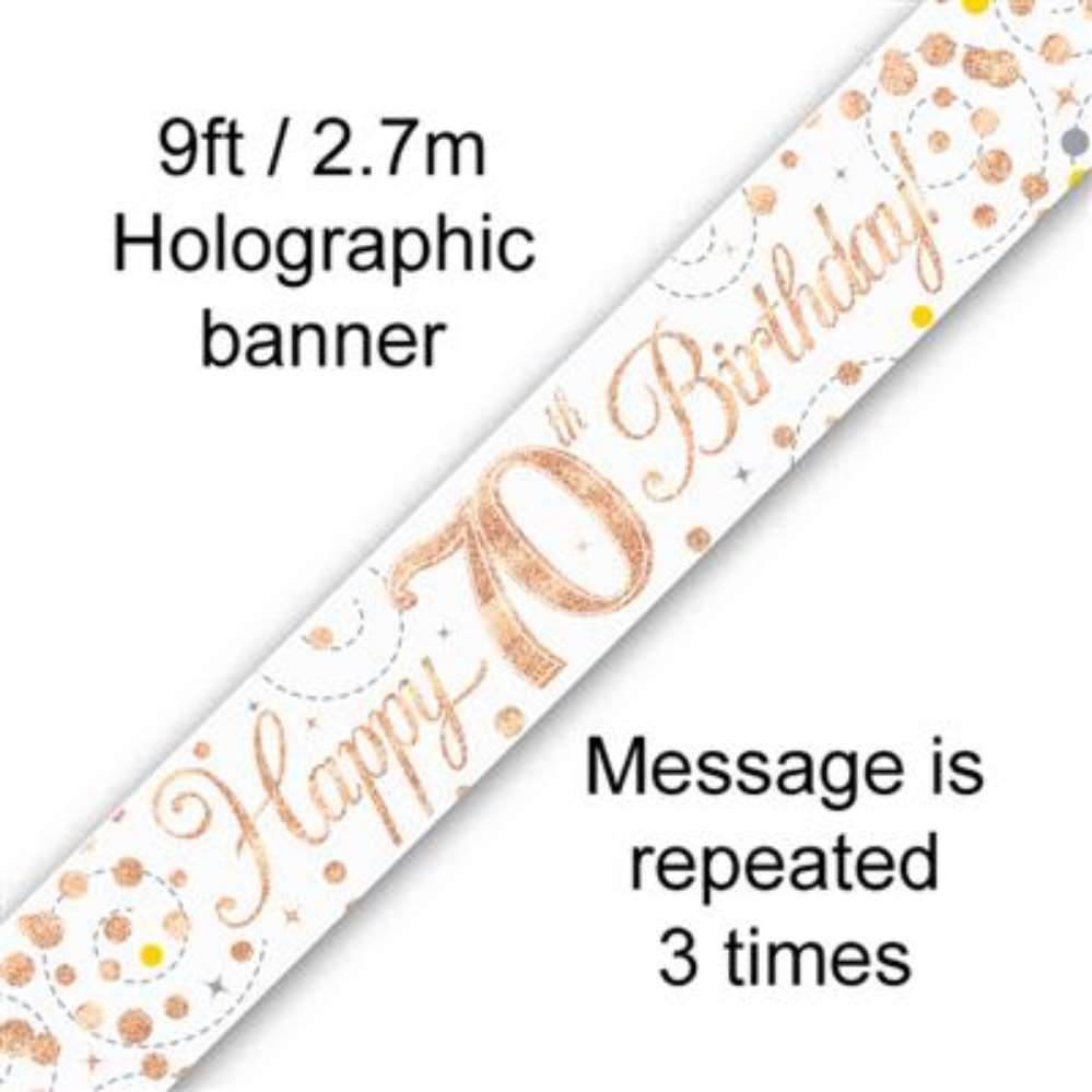 Oaktree Banner Sparkling Fizz Age 70 Rose Gold 9ft