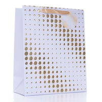 Six large light blue gift bags with gold spots by Tulip, perfect for special occasions and gift wrapping.