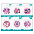 Six small Tiger Feet birthday badges featuring the number 50, ideal for celebrating milestone age events.