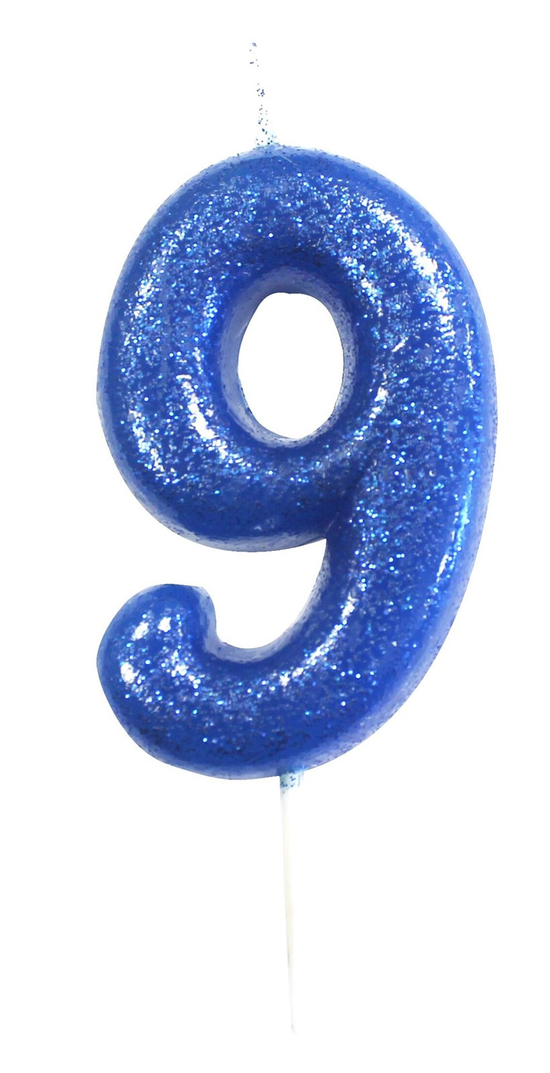 Creative Party Candle Number 9 Glitter Blue 7cm