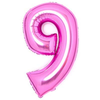 Pink 34-inch Anagram foil number 9 balloon, shiny metallic finish, designed for celebrations and party decorations.