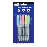 5 Highlighters Chisel Tip Pastel