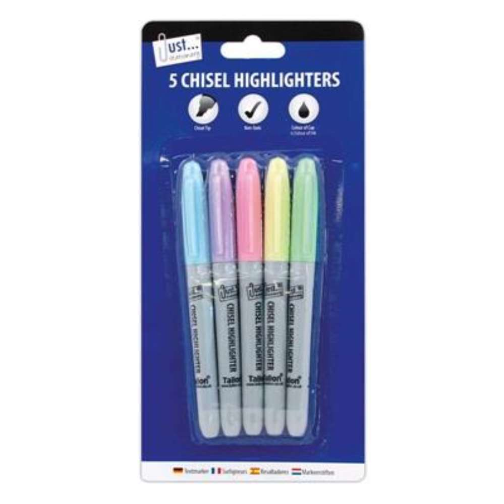 5 Highlighters Chisel Tip Pastel