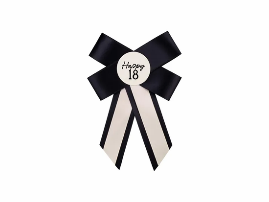 Cream & Black Happy 18th Birthday Rosette 11x17cm
