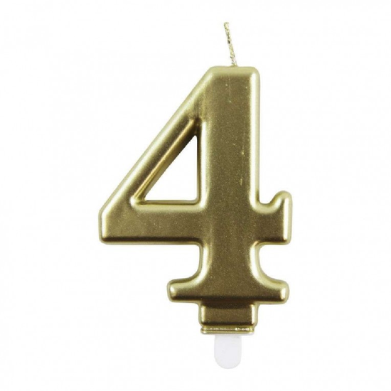 Party Candle Number 4 Metallic Gold 9cm 6pk