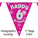Bunting 11 Flags Pink Holographic Birthday Age 6
