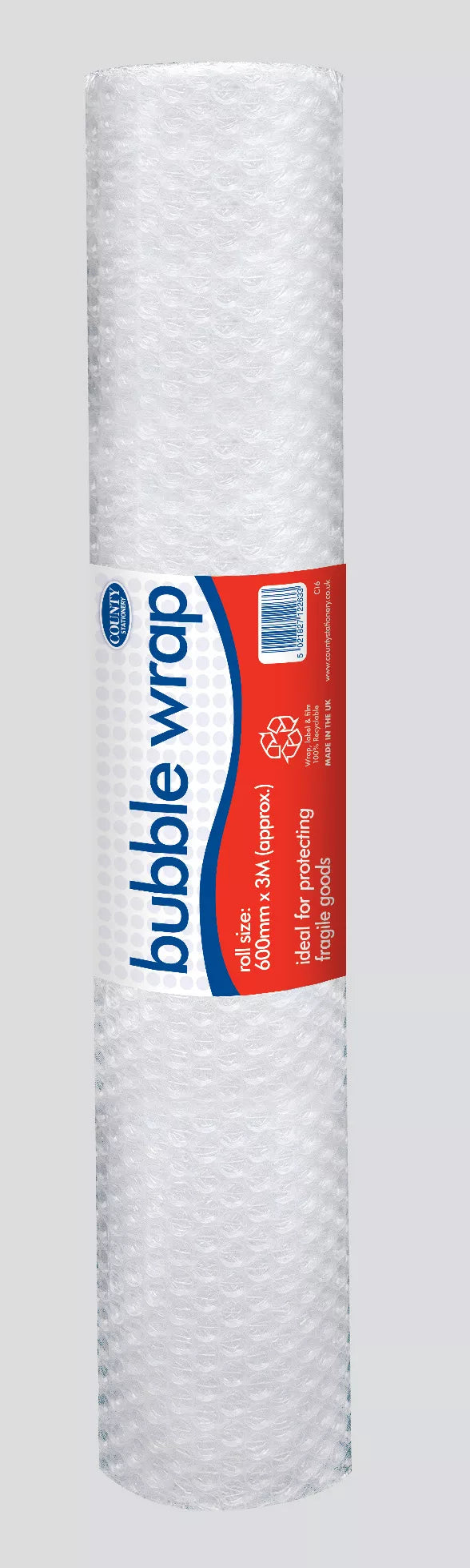 Bubble Wrap Roll from County Stationery, 60cm x 3m, with protective air-filled bubbles for cushioning and packaging.