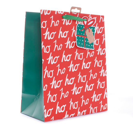 Gift Bag Ho Ho Ho Red Extra Large Portrait 12pk