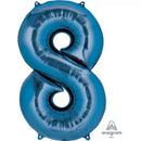 Blue 34-inch Anagram foil balloon shaped as the number 8, ideal for celebrations and party decorations.