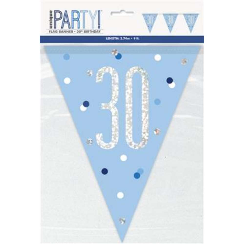 Unique Flag Banner Light Blue Glitz Age 30 9ft