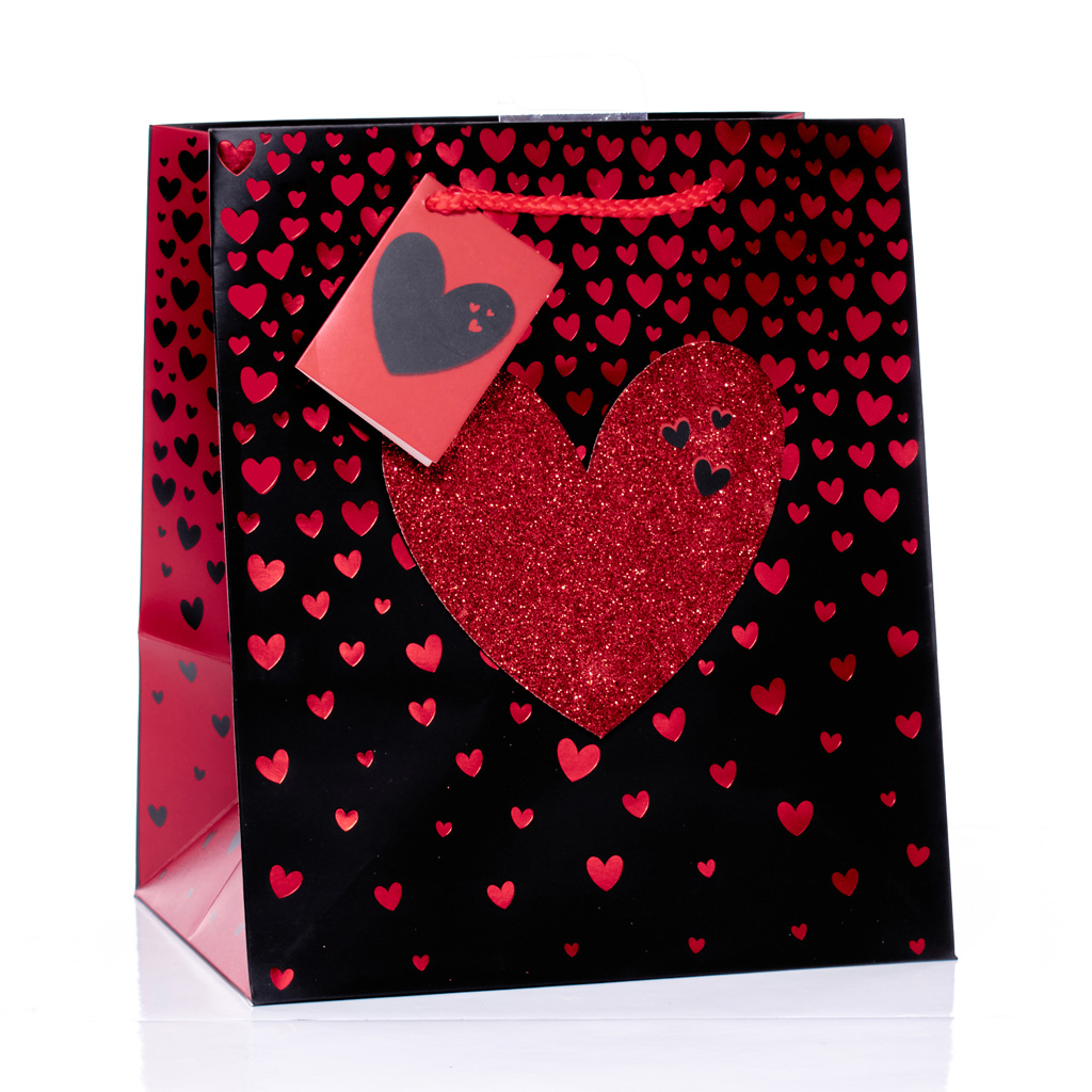 Gift Bags Gusset Hearts Medium 6pk