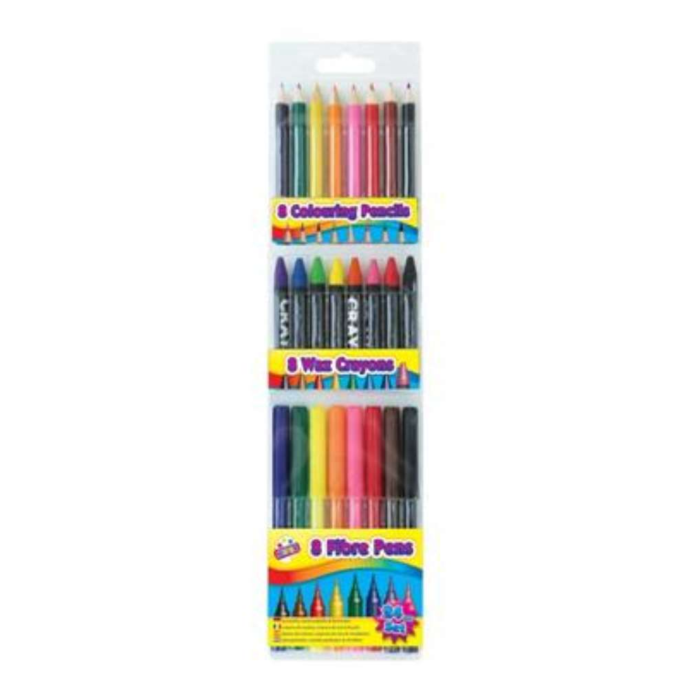 Tallon 24-piece coloring set with 8 pencils, 8 crayons, and 8 pens for creative art projects and coloring activities.