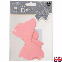 Pastel pink 3D adhesive bows from Oaktree, ideal as balloon accessories, shown on a white background.