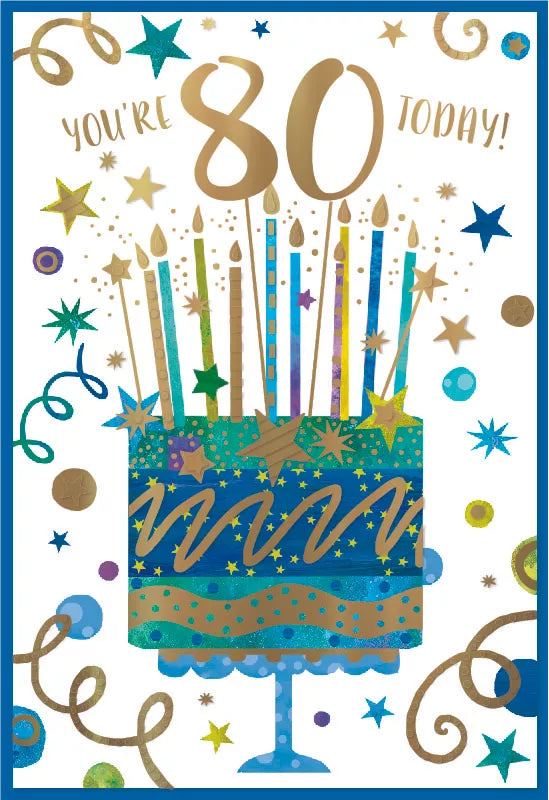 Simon Elvin C50 birthday cards, set of 6 featuring the number 80, with colorful and festive designs for milestone celebrations.