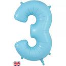 Oaktree 34-inch matte blue foil number 3 balloon, festive party decoration with shiny surface and bold numeral design.