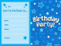 Happy Birthday Blue Stars Invitations & Envelopes 8pk