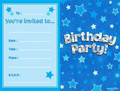 Happy Birthday Blue Stars Invitations & Envelopes 8pk