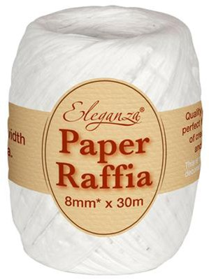 Eleganza Paper Raffia Ribbon White 8mm x 30M