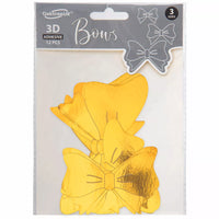 Gold 3D adhesive bows from Oaktree, a set of 12 balloon accessories with decorative, shiny bows for party decorations.