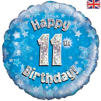 18" 11th Birthday Blue Holographic Foil Balloon
