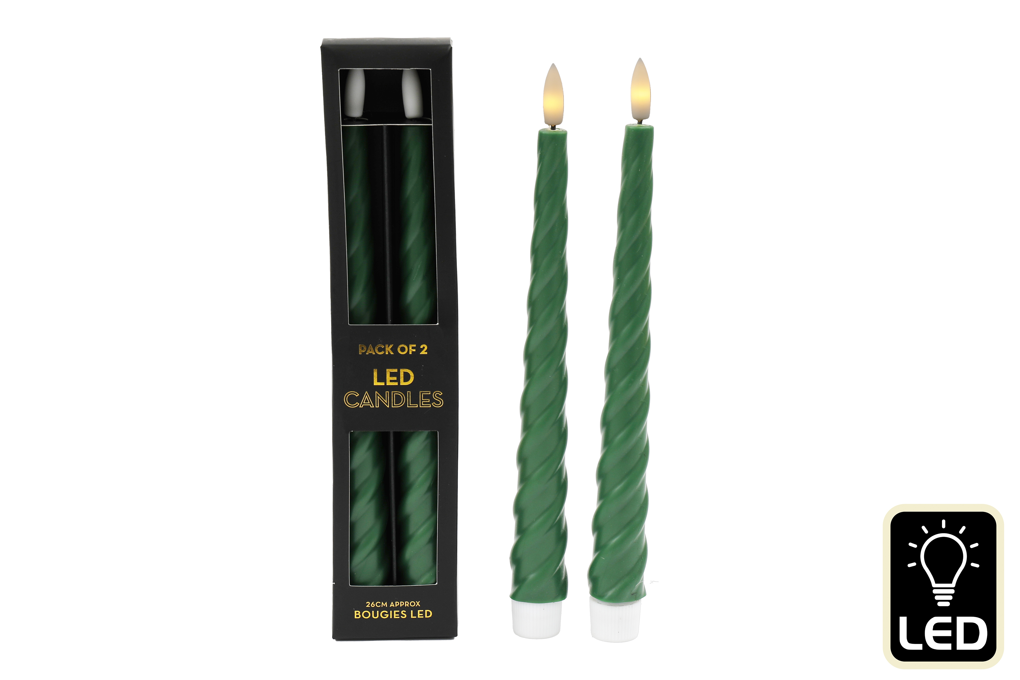 Sifcon 2 Pack Candle LED Swirl Taper Green