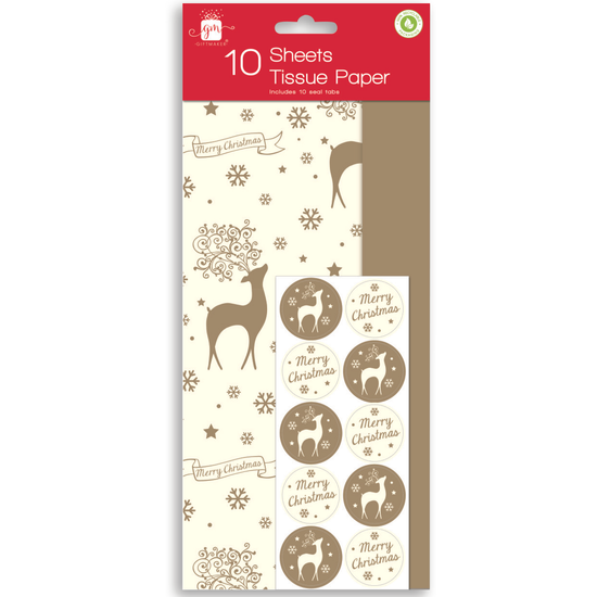 IG Design Group 10 Sheet Tissue Paper Stag/Gold