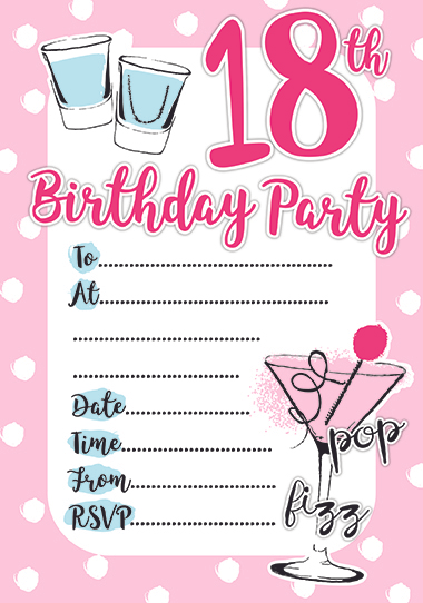 Age 18 Female Birthday Invitations 10x20pk
