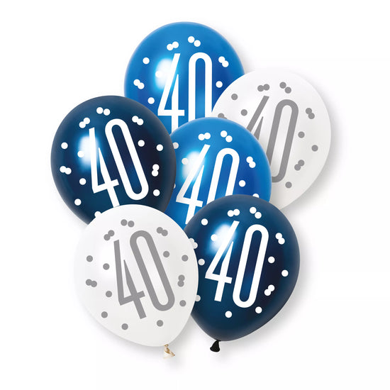 Unique Glitz Age 40 Blue 12" Latex 6pk