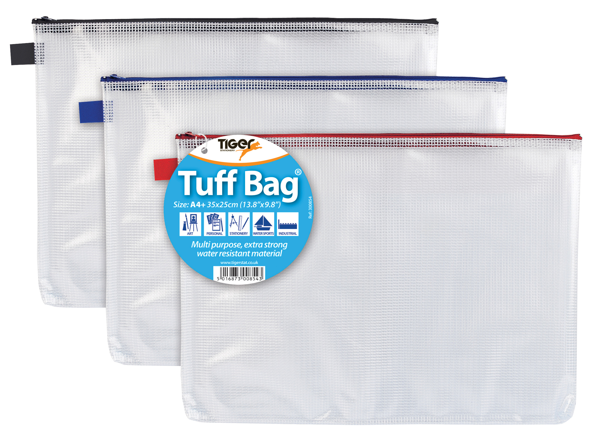 Tiger Stationery 12 Pack Tuff Bag Clear Mesh A4