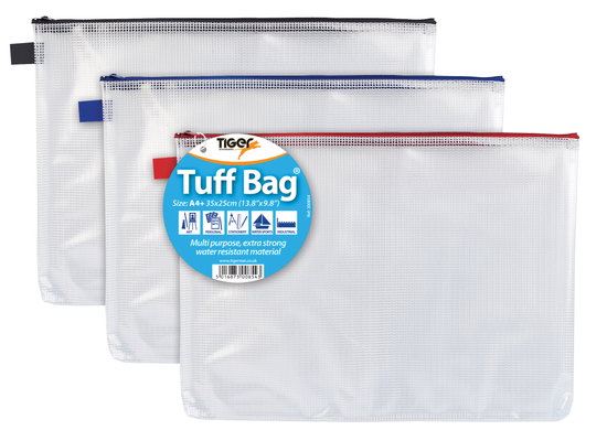 Tiger Stationery 12 Pack Tuff Bag Clear Mesh A4