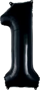 Black 34-inch Anagram foil balloon shaped as the number 1, perfect for celebrations and party decorations.