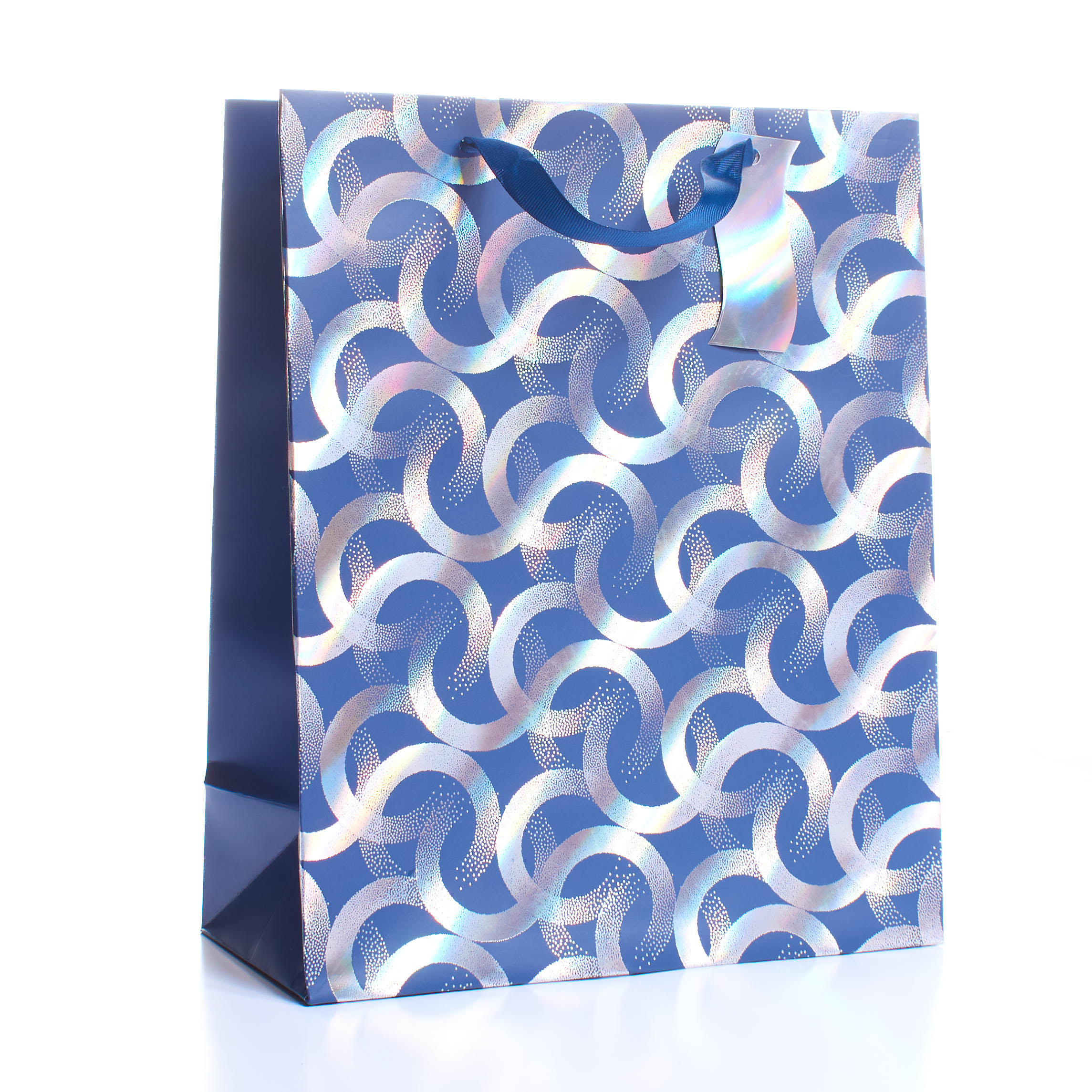 Gift Bag Blue/Silver Pattern Medium 6pk