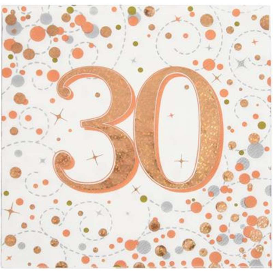 Oaktree Fizz Age 30 Rose Gold Napkins 16pk